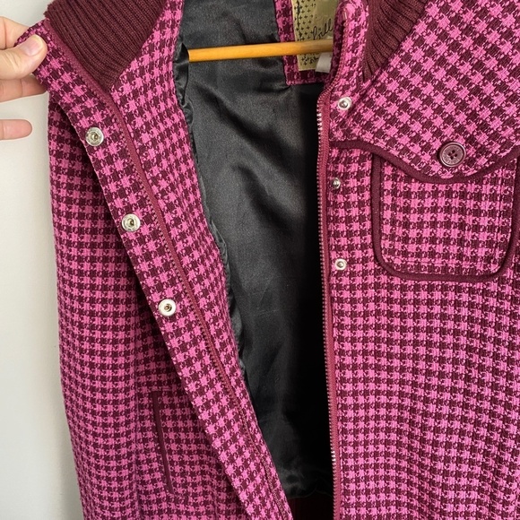 Billabong Women's Lumber Jane Houndstooth Plaid Wool Blend Bomber Jacket Zip Up‎ - Picture 7 of 16